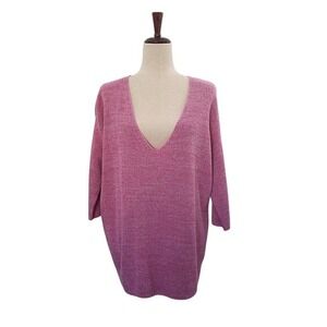 Express Deep Vneck‎ Raglan Sleeve Cotton Marled Pink Tunic Sweater Size Medium